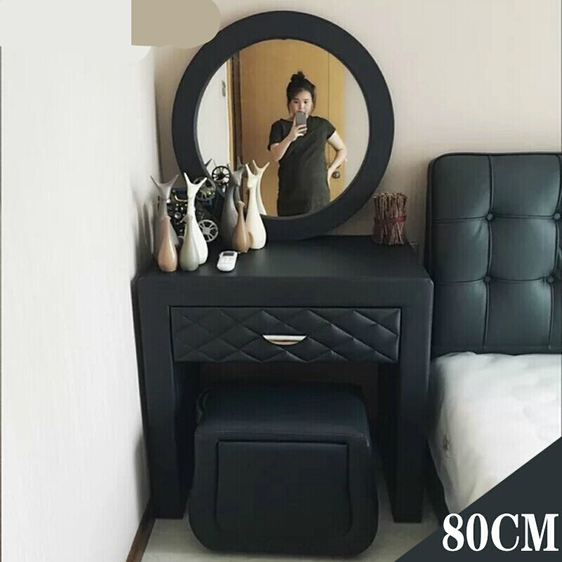 简约现代皮梳妆台小户型迷你ins卧室化妆台黑白色简易公主化妆桌梳妆台(单件)整装