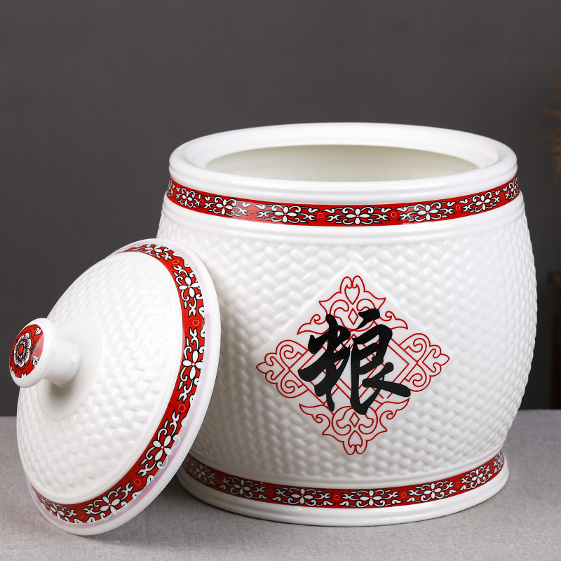 陶瓷米缸米桶面粉缸烘焙精灵10kg20/30斤装家用厨房储物密封罐 30斤米(送礼品)