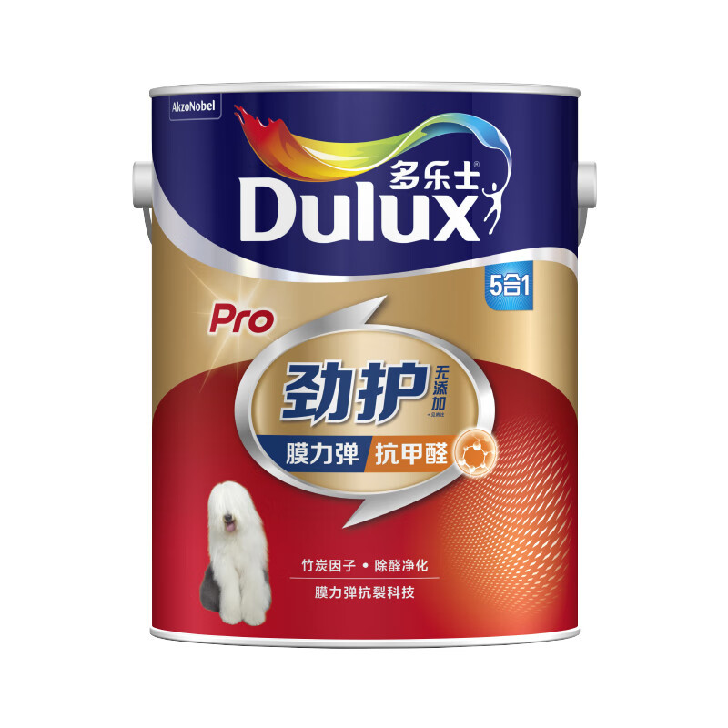 多乐士(Dulux)劲护无添加竹炭膜力弹抗甲醛五合一内墙乳胶漆油漆墙面漆A8181 5L