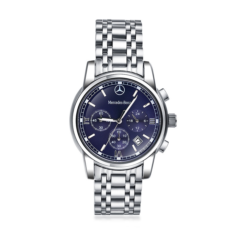mercedesbenz梅赛德斯奔驰驰尚系列商务三眼钢白蓝面钢带石英男士手表