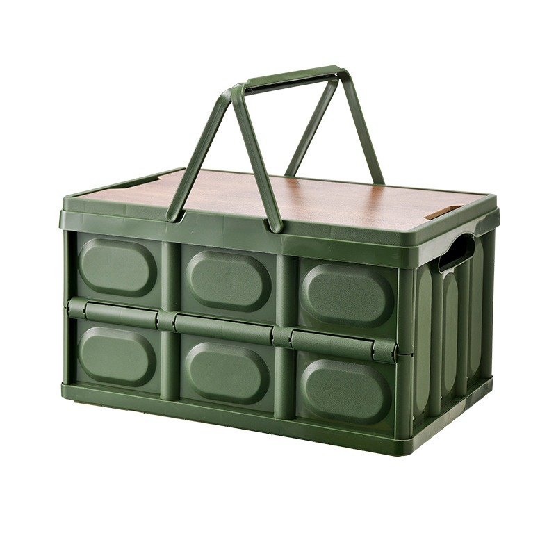 华普思手提收纳箱折叠箱整理箱后备箱置物箱木盖衣服储物箱军绿50L大号54*36*29CM