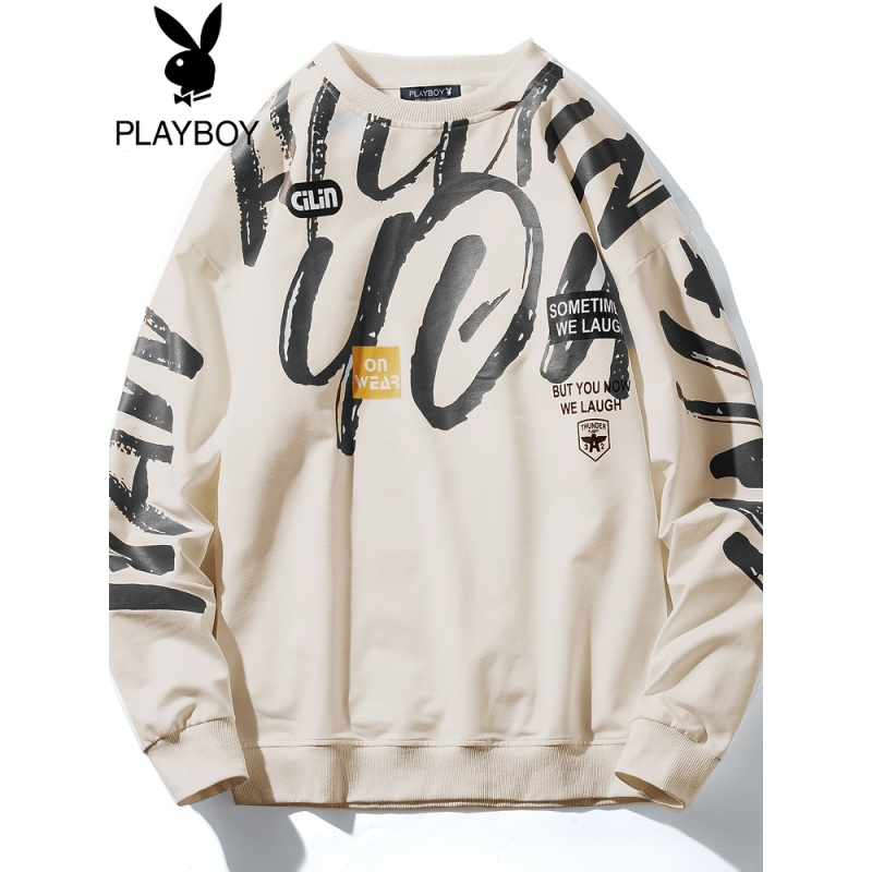 花花公子圆领套头卫衣男嘻哈街头宽松情侣外套潮流打底衫t恤上衣