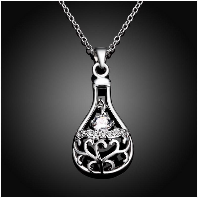 N086Women Silver Necklace 日韩优雅香水瓶坠项链女防过敏银饰送女朋友七夕情人节礼物