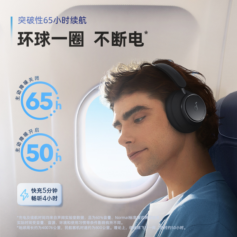 声阔Soundcore Space Q45声阔头戴式无线蓝牙耳机三重动态滤噪适用苹果/华为手机月夜蓝
