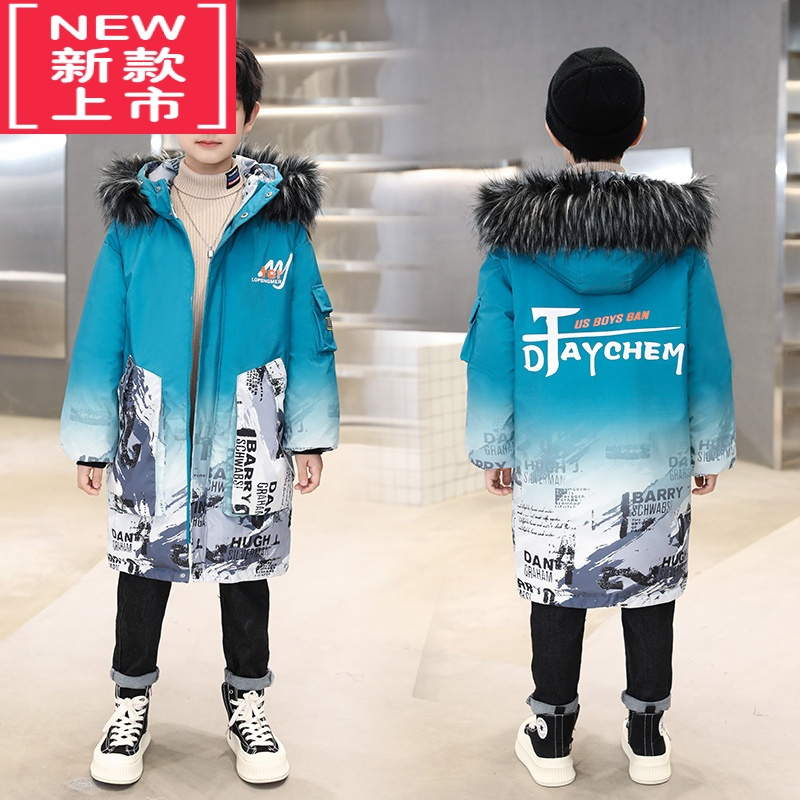 可莉允冬装男童棉衣外套2022新款中大童痞帅加厚保暖儿童冬季长款棉服潮
