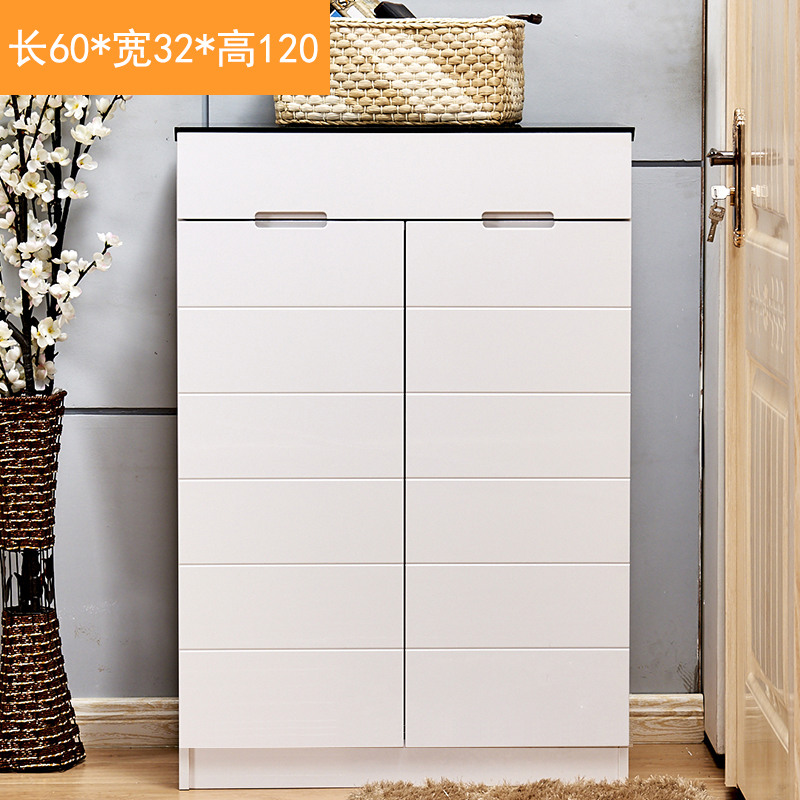 鞋柜实木简约现代烤漆厅柜玄关大容量六层超薄鞋架简易鞋柜 组装_0.6米长两_6层【黑面】