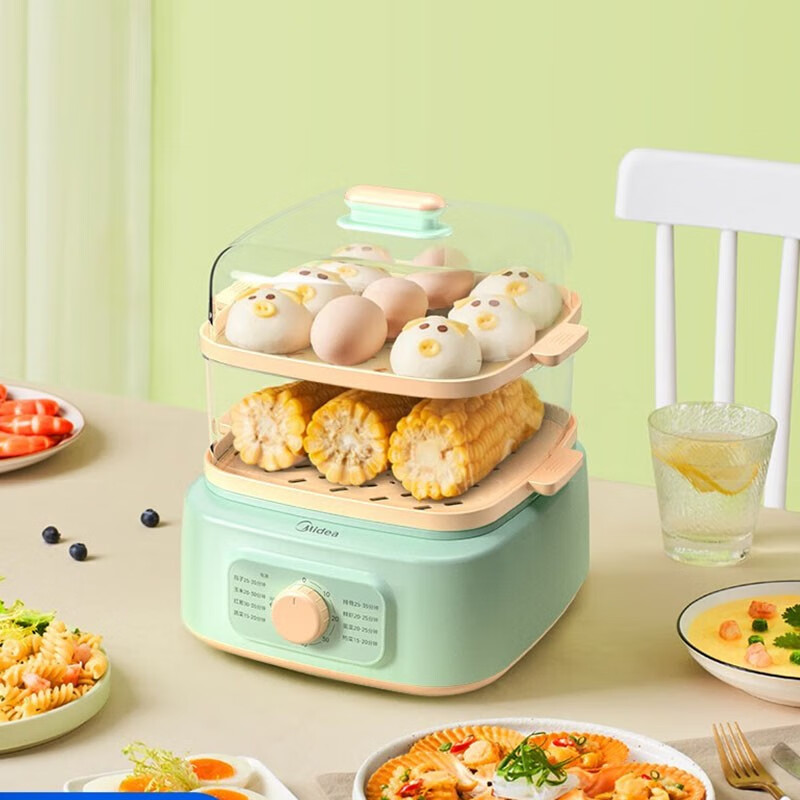 美的(Midea)电蒸锅 家用多功能可定时分体式6升大容量蒸锅电蒸笼 蒸煮两用 家用蒸煮锅MZ-ZG2020Q3-402高清大图