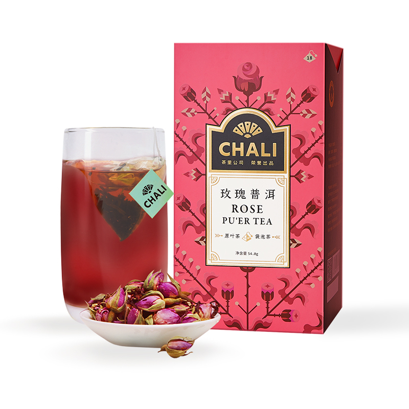 茶里(ChaLi)玫瑰普洱茶包 云南熟普陈普茶叶 古坦红茶重瓣玫瑰花原叶 角袋泡茶叶 花草茶高清大图