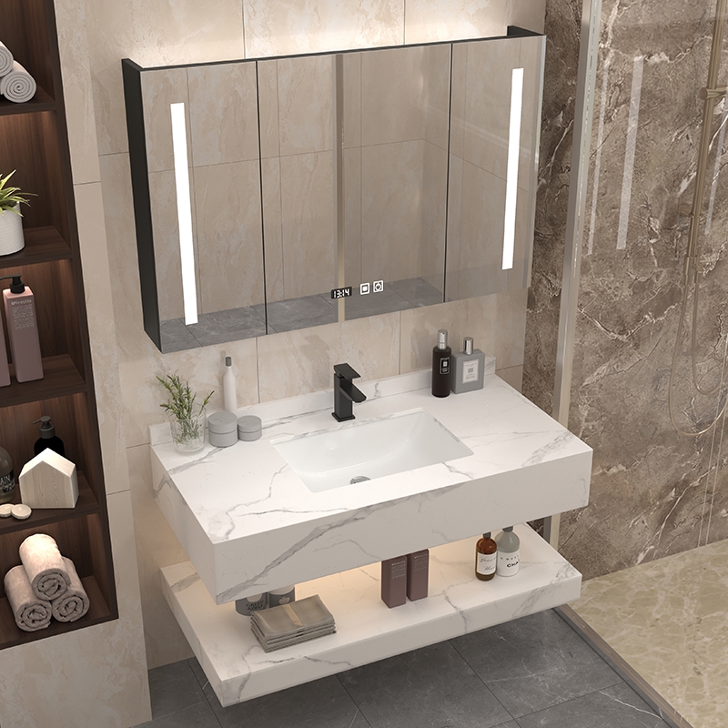 岩板一体洗手盆卫生间洗手台轻奢闪电客浴室柜大理石洗漱面池挂墙洗脸