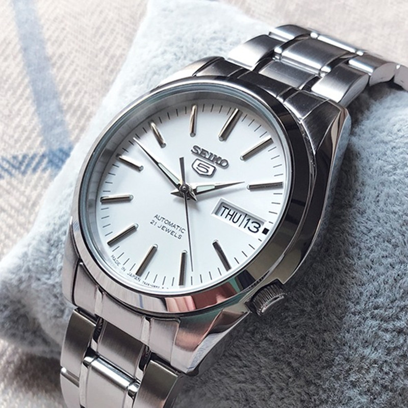 海外代购seiko精工手表原装进口sieko5号系列商务休闲黑盘钢带自动