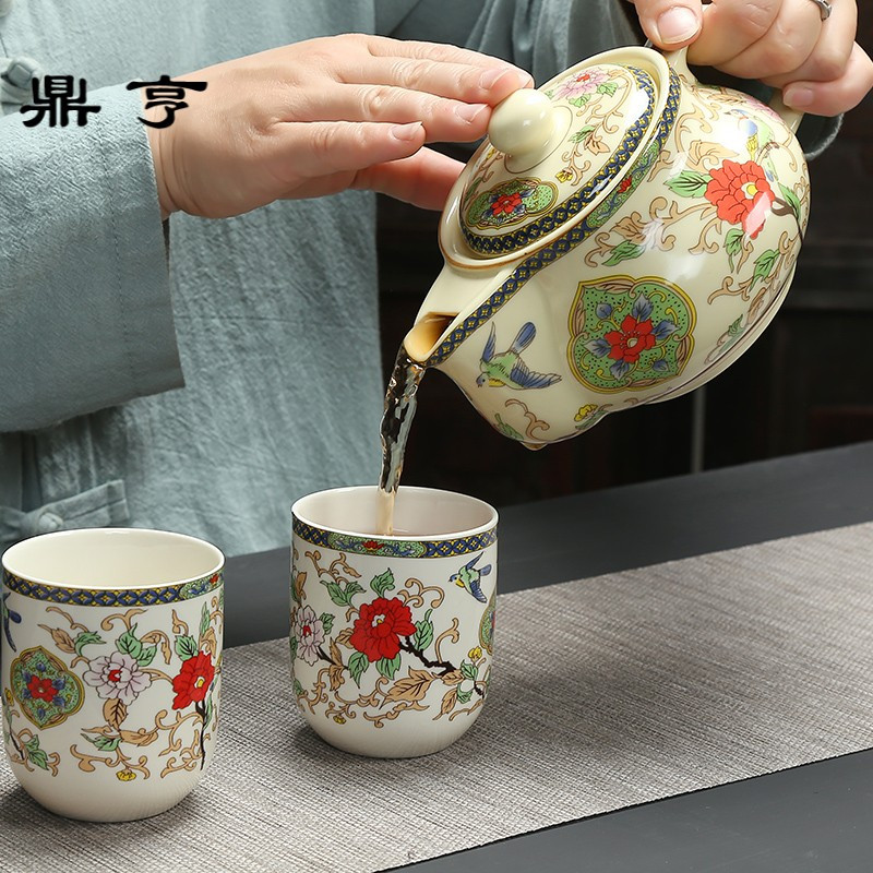 鼎亨大号陶瓷茶壶功夫茶具泡茶壶带过滤580毫升手柄式家用双龙