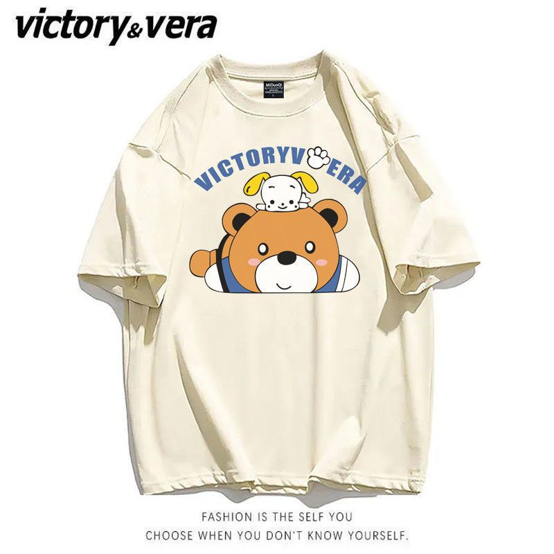VICTORYVERA夏季2022新款短袖t恤女字母印花宽松百搭情侣上衣服潮