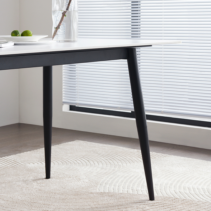 全友家居现代简约岩板餐桌轻奢餐桌椅双层台面金属框架餐桌软包餐椅餐厅家具高清大图