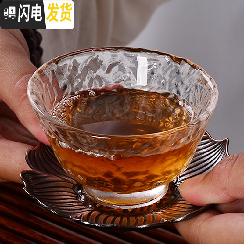三维工匠耐热日式锤纹玻璃茶具套装家用花茶壶功夫泡茶杯整套红茶具泡茶器 《锤纹盖碗侧把壶》11件套+大号长方形密胺盘