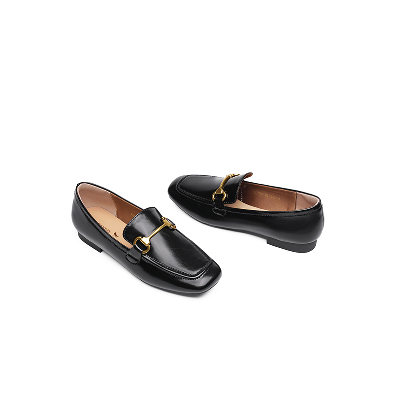 红蜻蜓乐福女鞋春秋百搭2023新款一脚蹬粗跟厚底英伦风小皮鞋高清大图