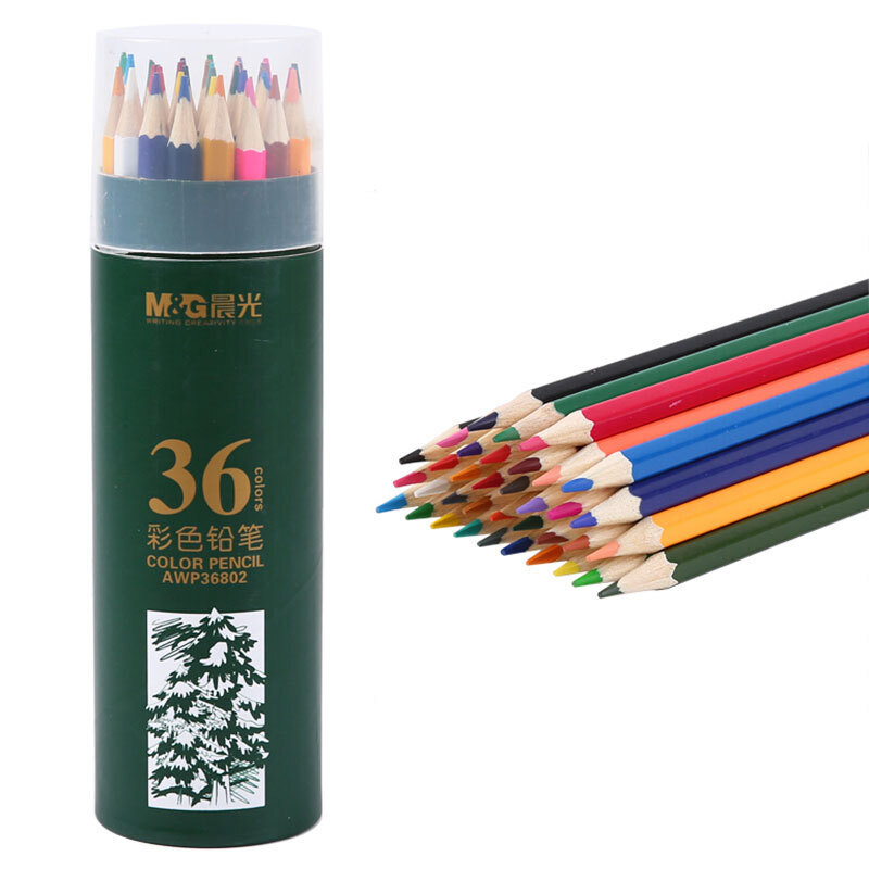 晨光木质彩铅原木彩色铅笔 儿童学习绘画铅笔 36色彩铅PP筒装 AWP36802