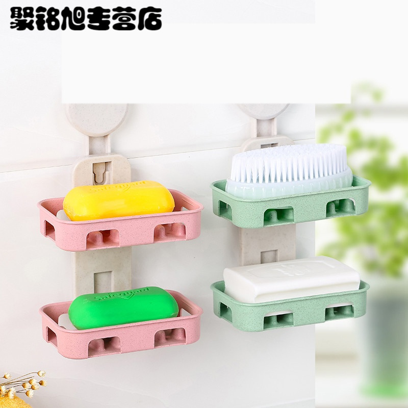 浴室吸盘肥皂盒双层香皂盒沥水置物架壁挂卫生间皂托洗漱台架生活日用家居家装建材主材厨卫五金挂件肥皂盒皂碟