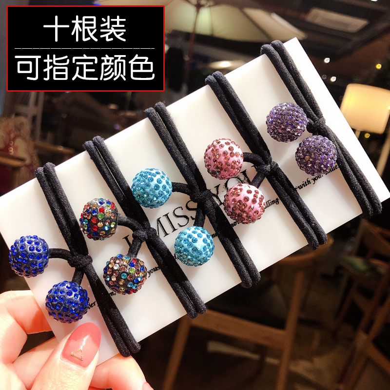 2019新款韩版高弹力水钻马尾皮套头绳发圈橡皮筋头花发绳头饰发饰|[大珠十根]兰青
