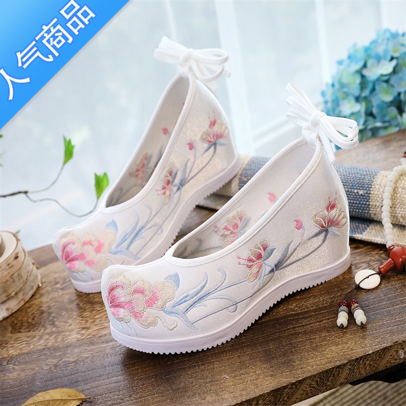 SUNTEK高跟汉服鞋子女古风新款复古绣花鞋汉元素内增高翘头明制古装弓鞋高清大图