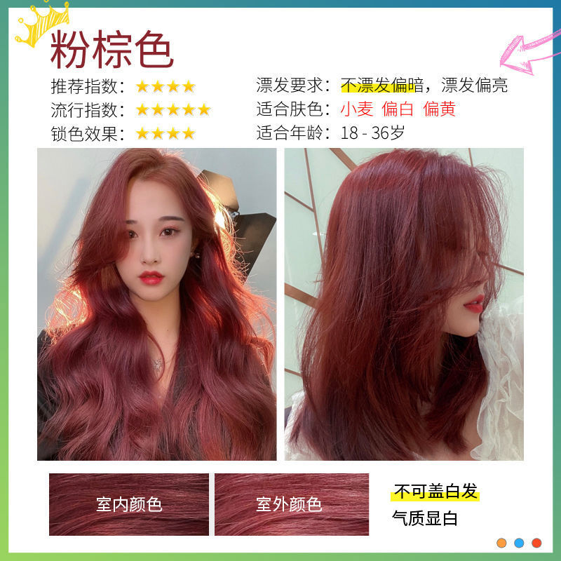 褐蓝黑色染发剂2021流行色Ac染发膏暗橘男生女生染发剂自己在家染 粉棕色(+染发工具)