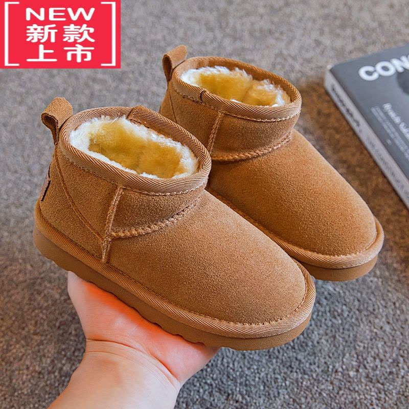 可莉允周冬雨同款雪地靴女童2022冬季新款男童短靴加绒加厚儿童棉靴图片