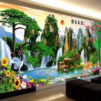 钻石画满钻流水生财十字绣2018新款迎客松钻石绣客厅旭日东升风景山水贴钻画