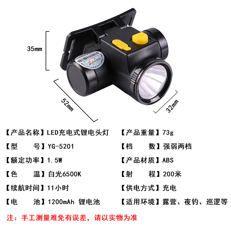 雅格/YAGE 超轻便锂电防水头灯 YG-5201高清大图