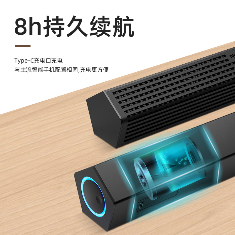 飞利浦(Philips)SPA510P无线蓝牙音响迷你便捷式低音响台式电脑小音箱桌面