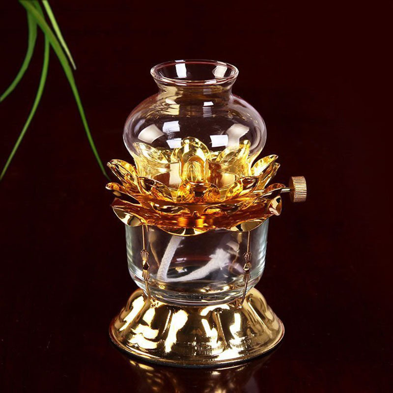 铜合金莲花酥油灯佛灯防风供灯佛教用品佛前长明灯莲花灯1个装