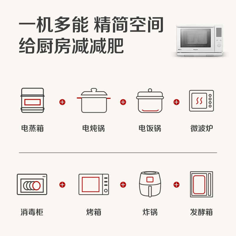 松下(Panasonic)家用27升微波炉微蒸烤一体机蜂巢顶聚热蒸烤箱蜂神系列智能APP NN-DS2200