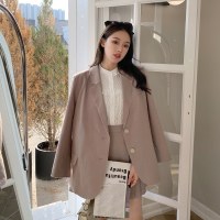 唐狮2021春装新款女西装外套女韩版宽松设计感小众休闲小西服潮ZW M 核桃卡