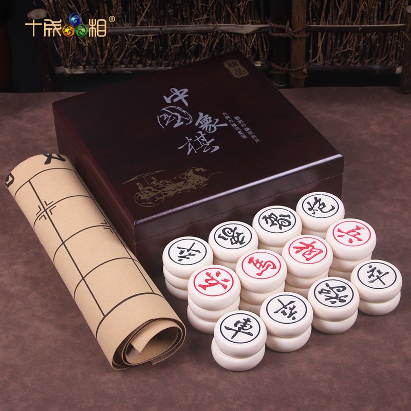 玉化石中国象棋子套装小中大号耐摔成人儿童送pu棋盘带棋盒|60玉化石象棋+镂空竹盒+pu革棋盘