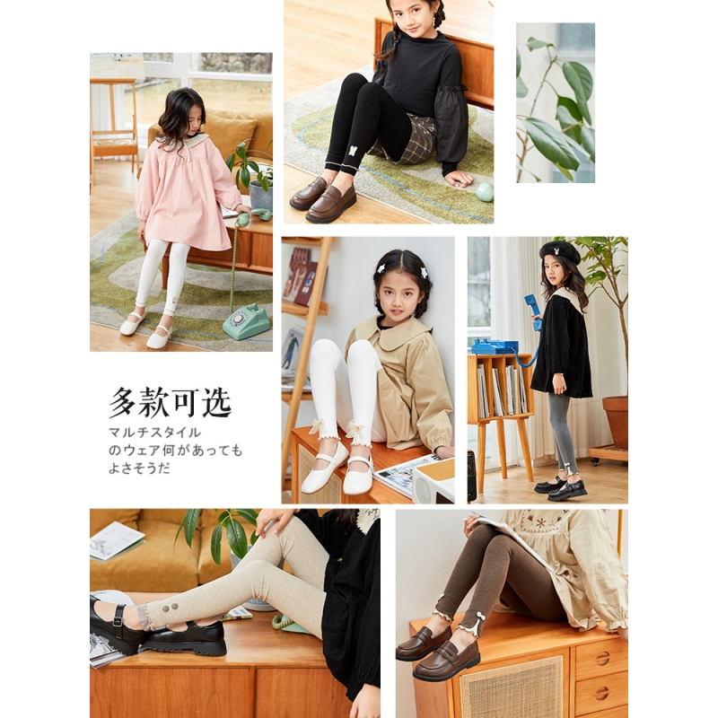 浪莎女童打底裤春秋薄款外穿黑色长裤宝宝女孩白色洋气儿童九分裤高清大图