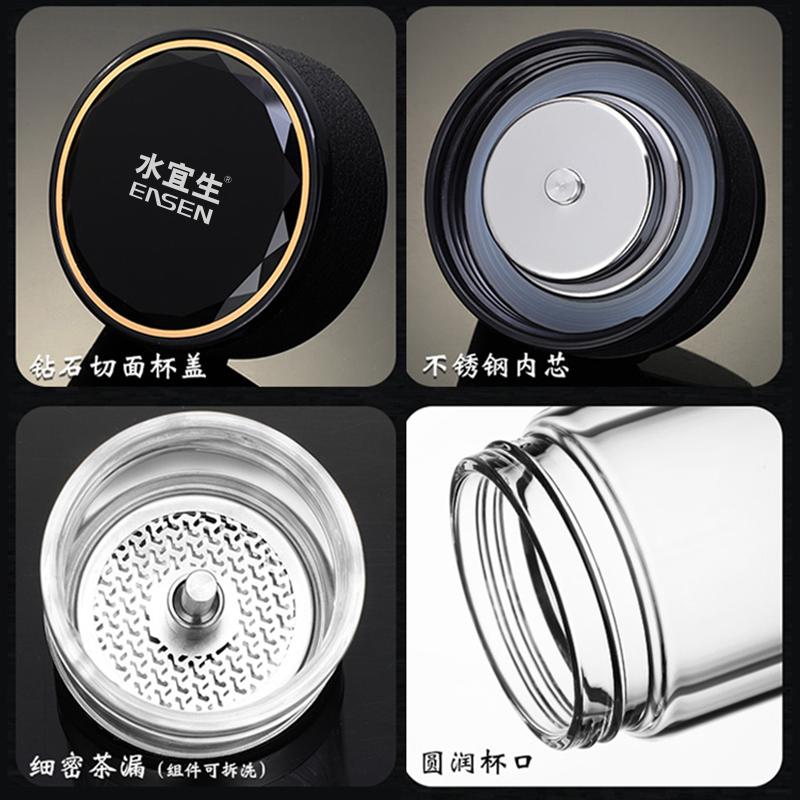 家柏饰(CORATED)茶水分离杯双层玻璃杯隔热男士便携透明保温水杯泡茶杯 黑色高清大图