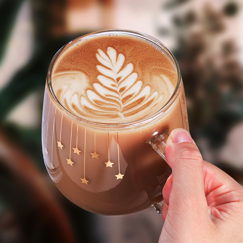 富光FUGUANG牛奶玻璃杯燕麦水杯ins网红风格带把手办公家用早餐杯子