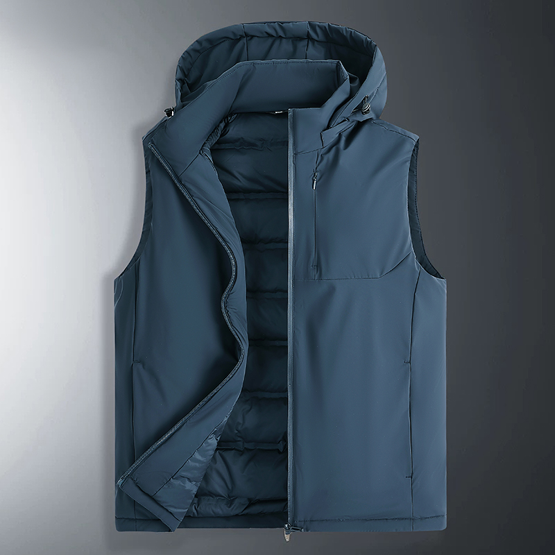 渔人船长男士羽绒马甲加厚防风连帽可拆卸羽绒马甲 深蓝色 5XL