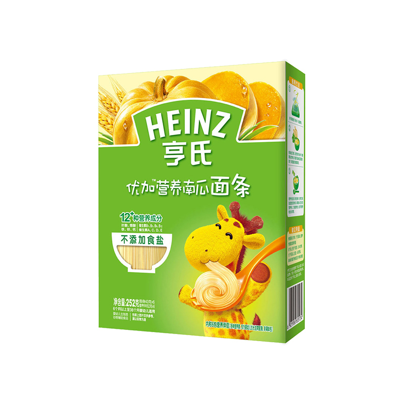 亨氏(Heinz)优加营养南瓜面条252g 适用6至36个月 婴儿面条宝宝辅食面条 至23年7月介意勿拍高清大图