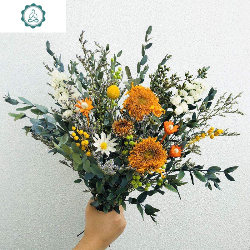 北欧永生仿真花束向日葵客厅室内餐桌面茶几干花插花装饰手捧假花 封后 花瓶套装1