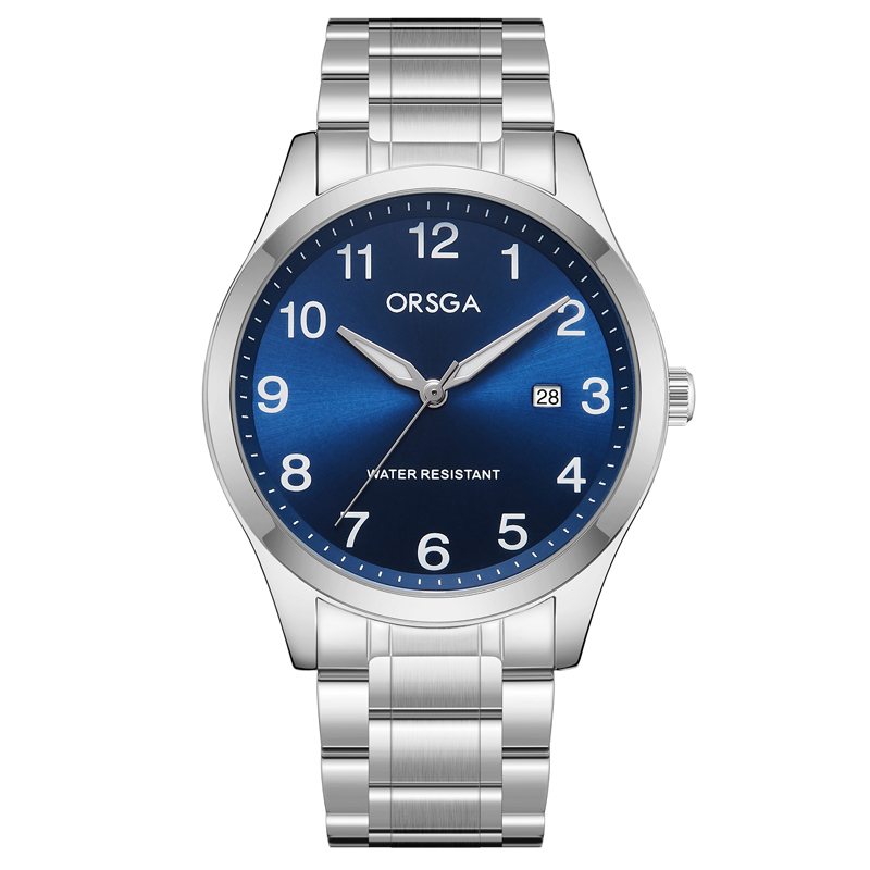 ORSGA手表男简约男士手表双日历时尚休闲经典学生男表石英表腕表2121G 银色蓝面