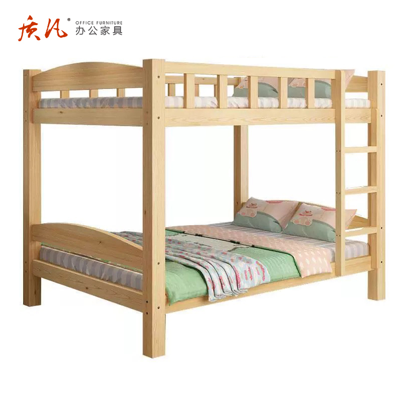 质凡 实木单人员工宿舍高低床 原木无漆上下床 1000mm*2000mm不含安装高清大图