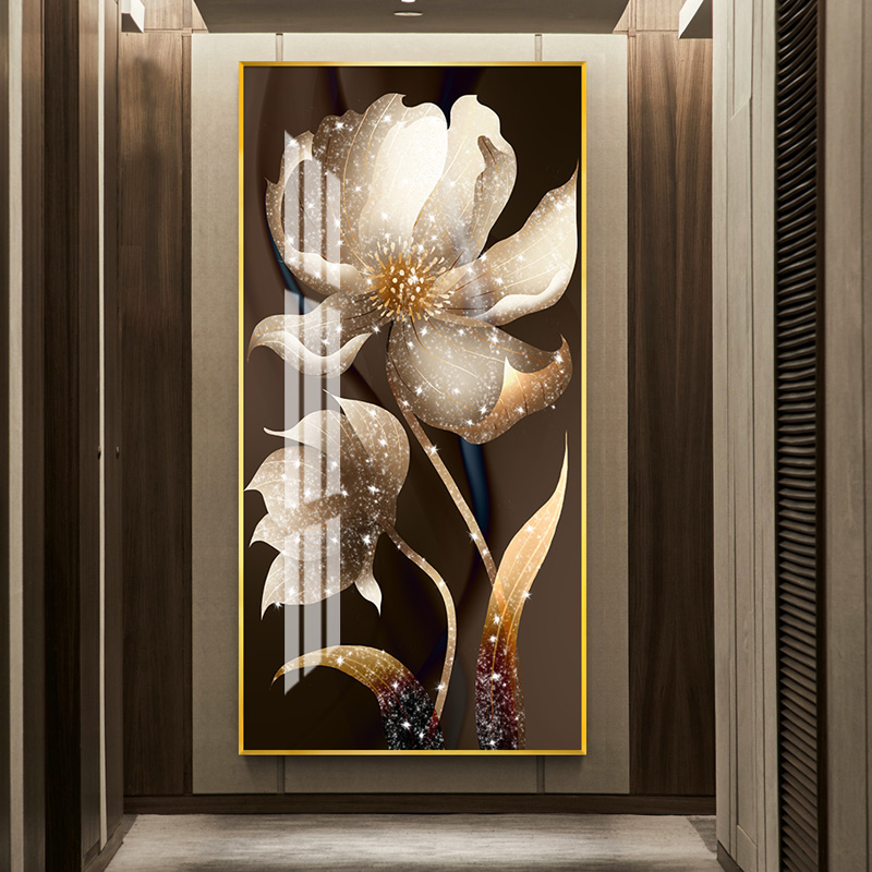 晶瓷画风水玄关走廊过道装饰画竖摇 飞舞彩带(金色边框) 60*120cm晶瓷画(晶瓷工艺+金属框)统一发金色边框(需高清大图