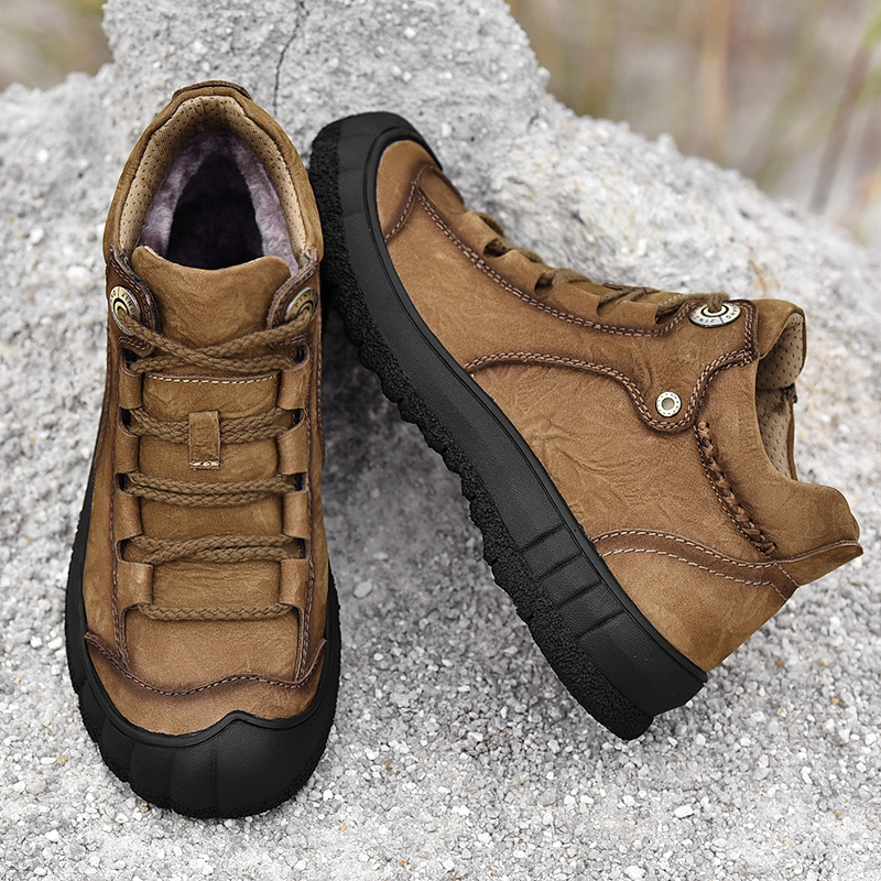 熠步骆驼登山鞋男冬季加绒棉鞋户外运动橡胶高帮休闲鞋