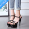SUNTEK恨天高15cm超高跟鞋细跟凉鞋女夏防水台性感夜店模特走秀T台女鞋