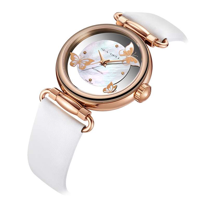 海鸥表seagull手表钻点镀金自动机械表钟表皮带防水商务女表国民系列