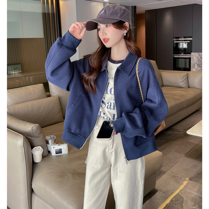 唐狮春季女翻领净色短款长袖外套简约气质温柔韩版时尚