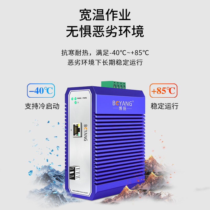 博扬 工业级交换机 一光一电千兆光纤收发器SFP 宽温宽压 导轨式以太网交换机 含电源不含模块 BY-ISUG1011