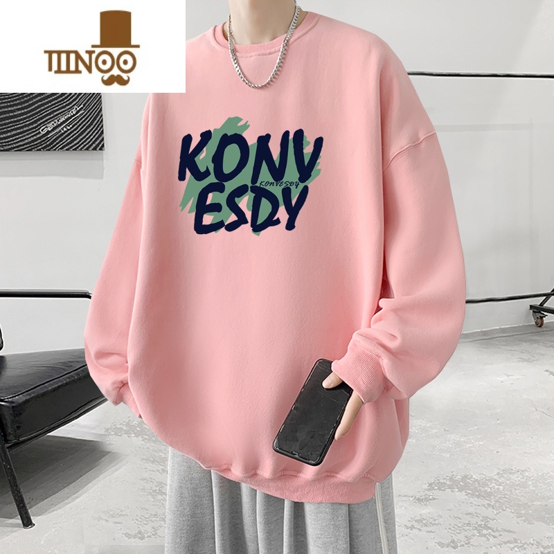 YANXU美式港风字母男士打底衫长袖卫衣男设计感小众圆领潮高清大图