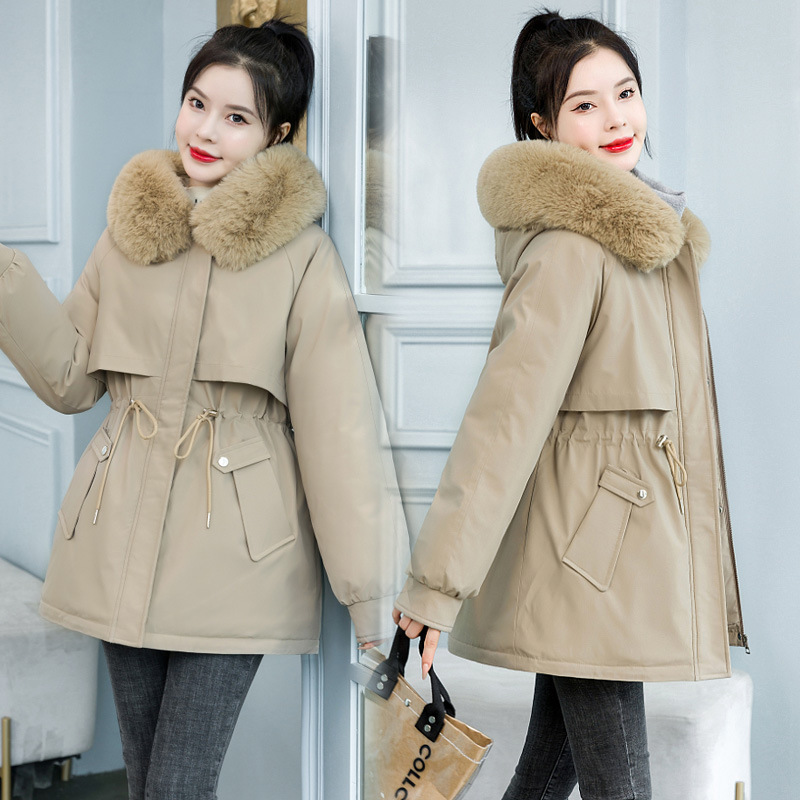 羽绒棉服女2023冬季新款韩版宽松棉衣短款加绒加厚派克服棉袄外套 卡其 XL