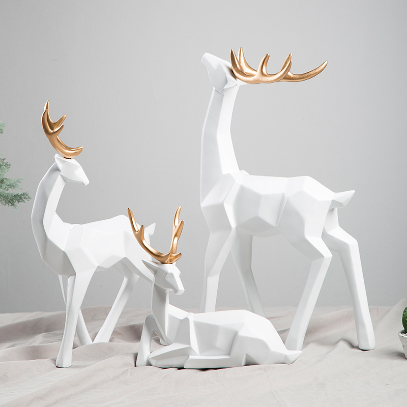 创意北欧风几何鹿客厅家居装饰品酒柜电视柜摆件卧室房间个性摆设仰头