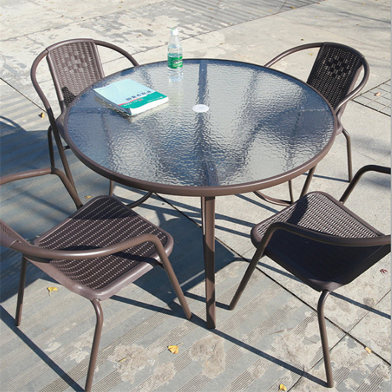 户外桌椅伞藤椅铁艺室外桌椅庭院阳台组合休闲露天桌椅五件套